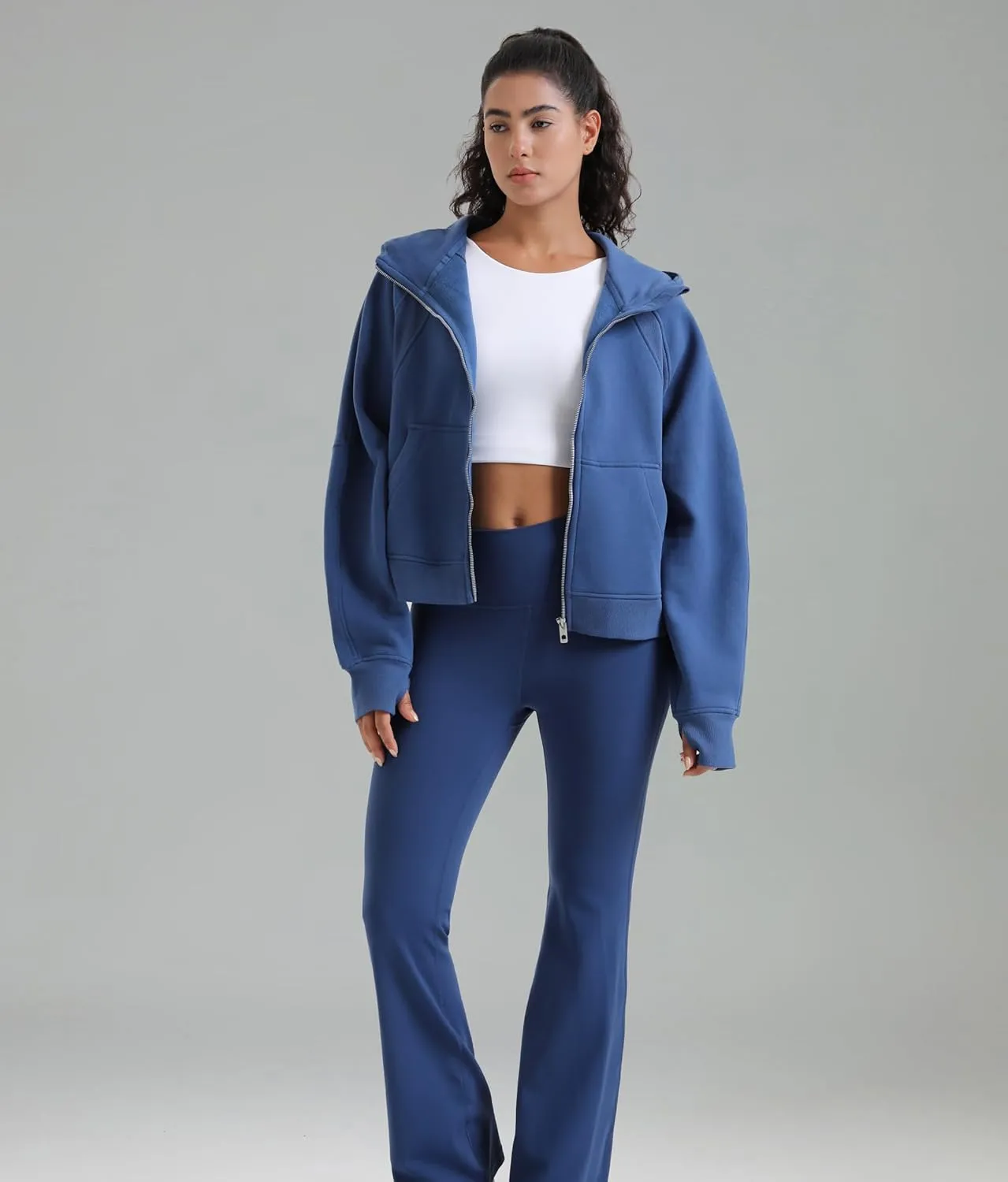 Colorfulkoala Women's Fleece Lined Oversized Hoodies Full-Zip Casual Workout Sweatshirts with Thumb Holes