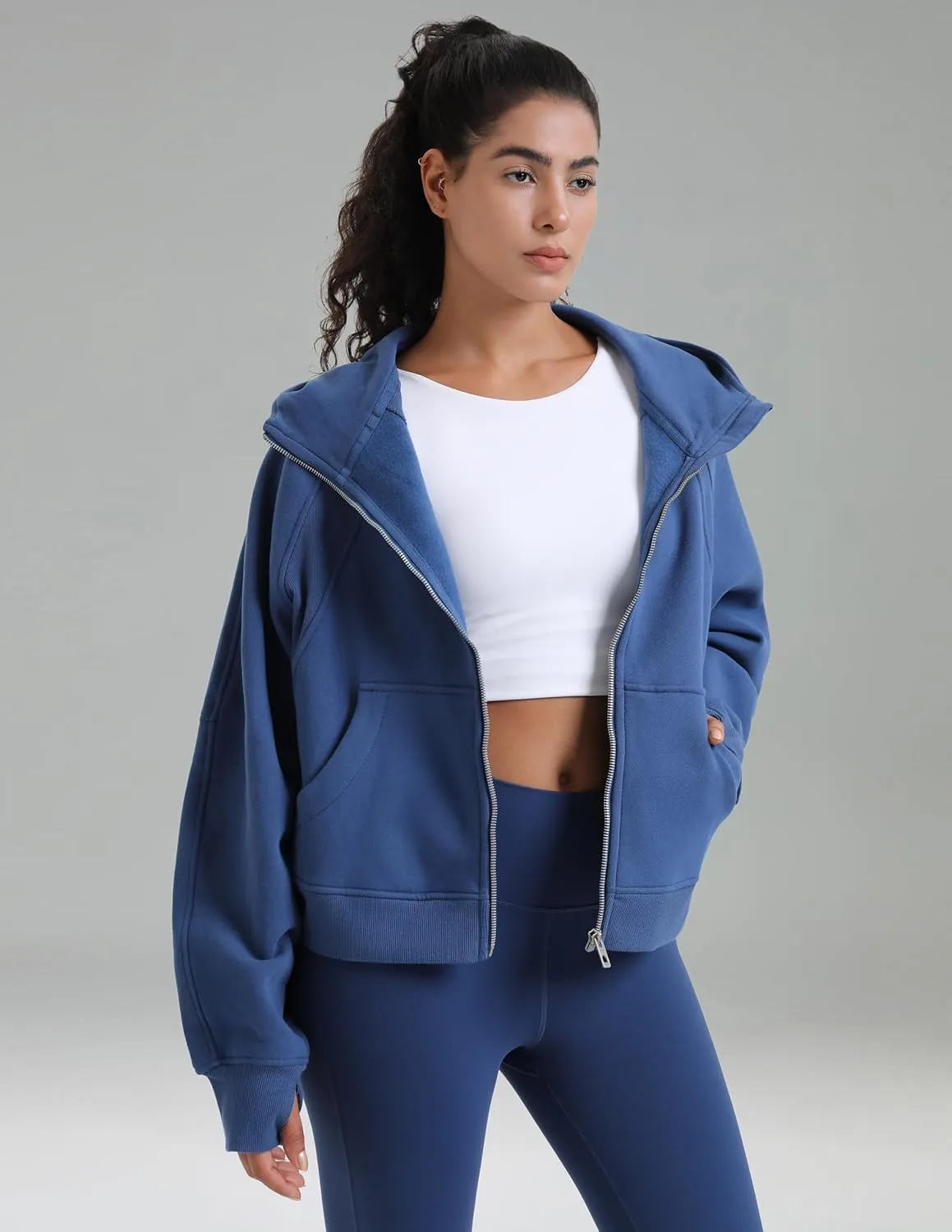 Colorfulkoala Women's Fleece Lined Oversized Hoodies Full-Zip Casual Workout Sweatshirts with Thumb Holes