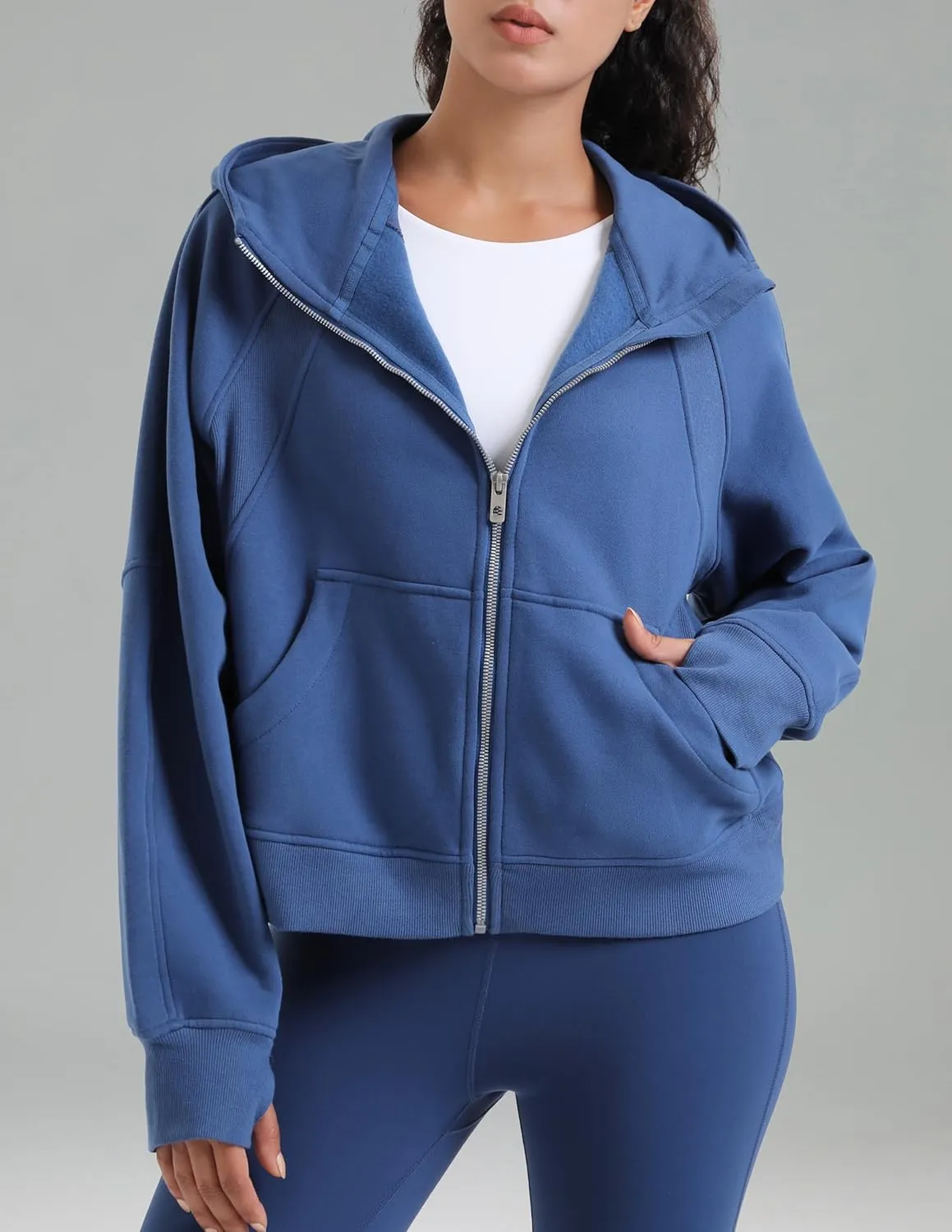 Colorfulkoala Women's Fleece Lined Oversized Hoodies Full-Zip Casual Workout Sweatshirts with Thumb Holes