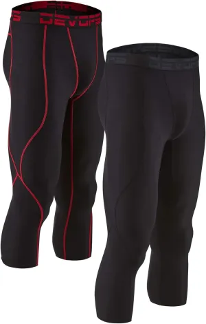 DEVOPS 2 Pack Men's 3/4 Compression Pants Athletic Leggings with Pocket