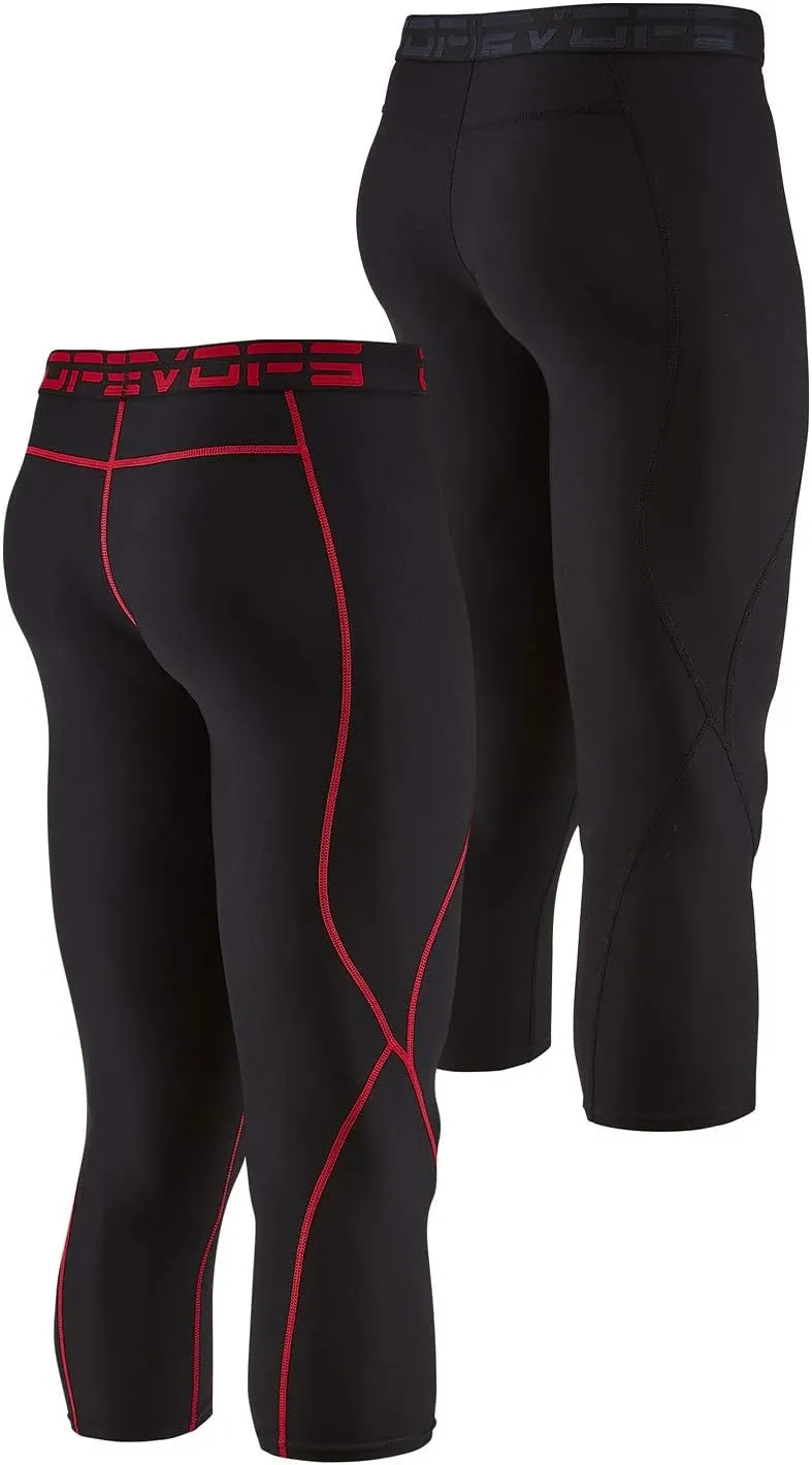 DEVOPS 2 Pack Men's 3/4 Compression Pants Athletic Leggings with Pocket