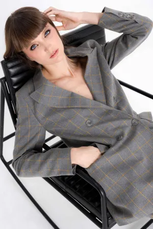 DOUBLE BREASTED CHECKED GREY JACKET