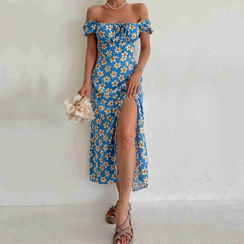 Elegant Backless Bubble Sleeve Split Dress
