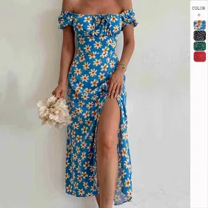 Elegant Backless Bubble Sleeve Split Dress