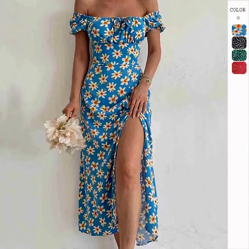 Elegant Backless Bubble Sleeve Split Dress