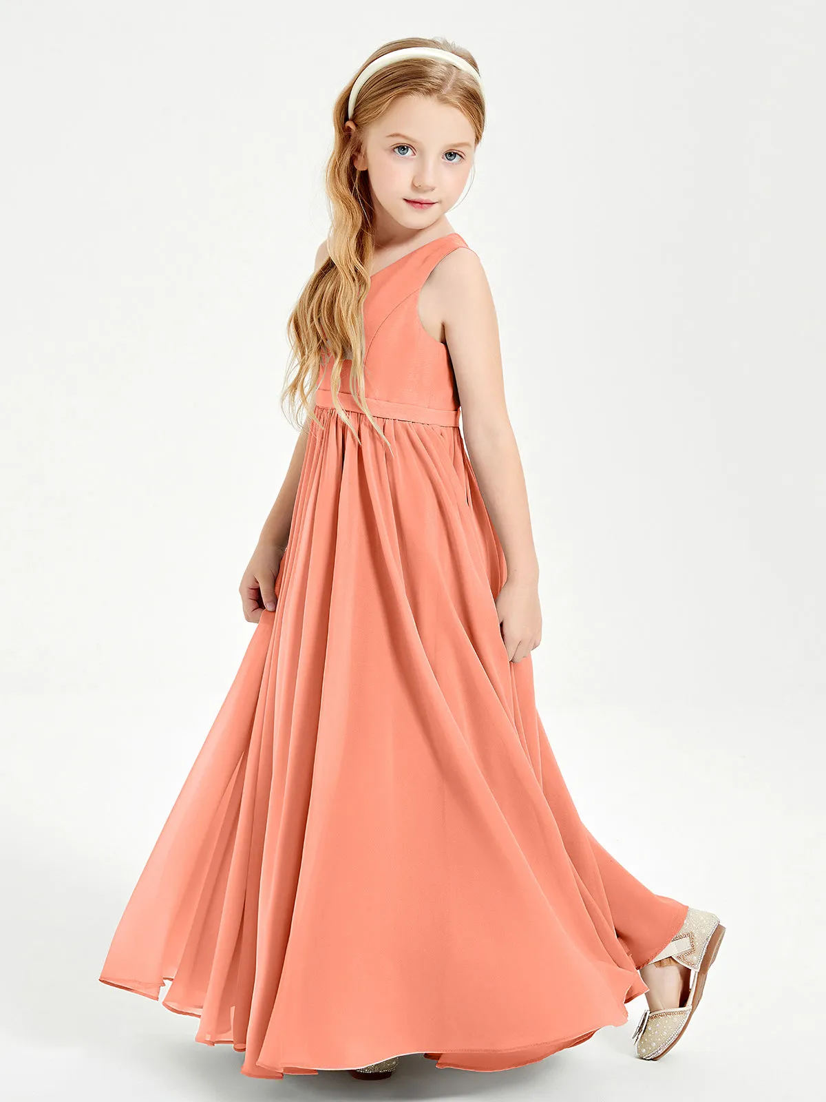 Elegant Sleeveless Junior Bridesmaid Dresses Sunset