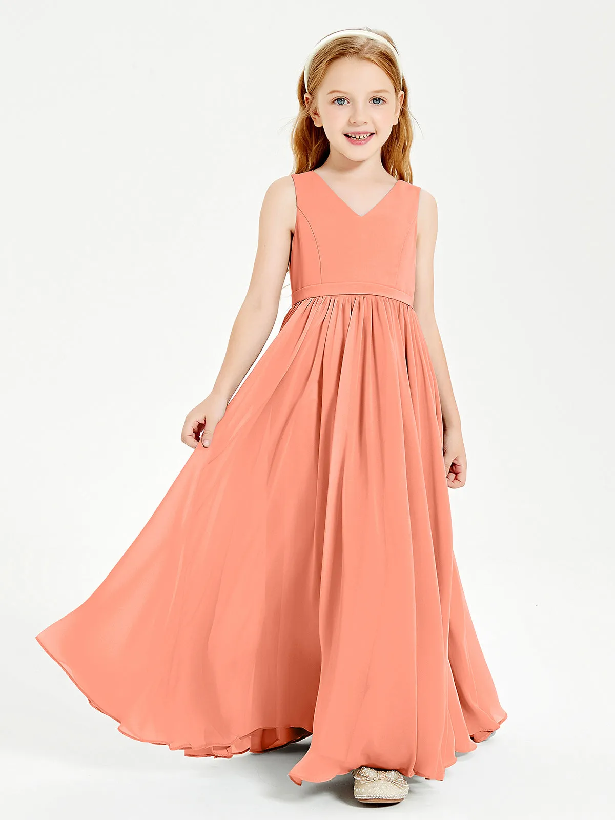 Elegant Sleeveless Junior Bridesmaid Dresses Sunset