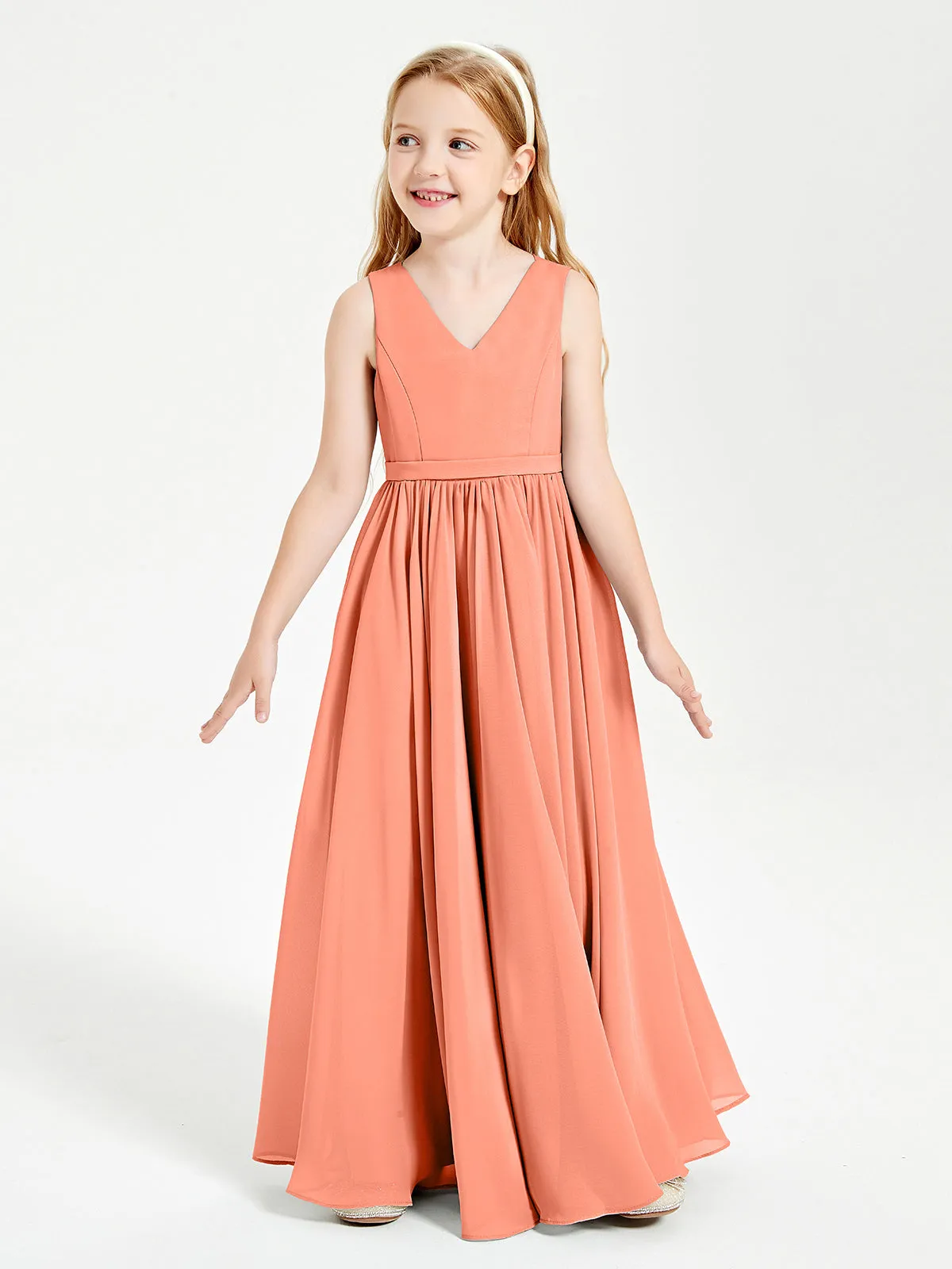 Elegant Sleeveless Junior Bridesmaid Dresses Sunset