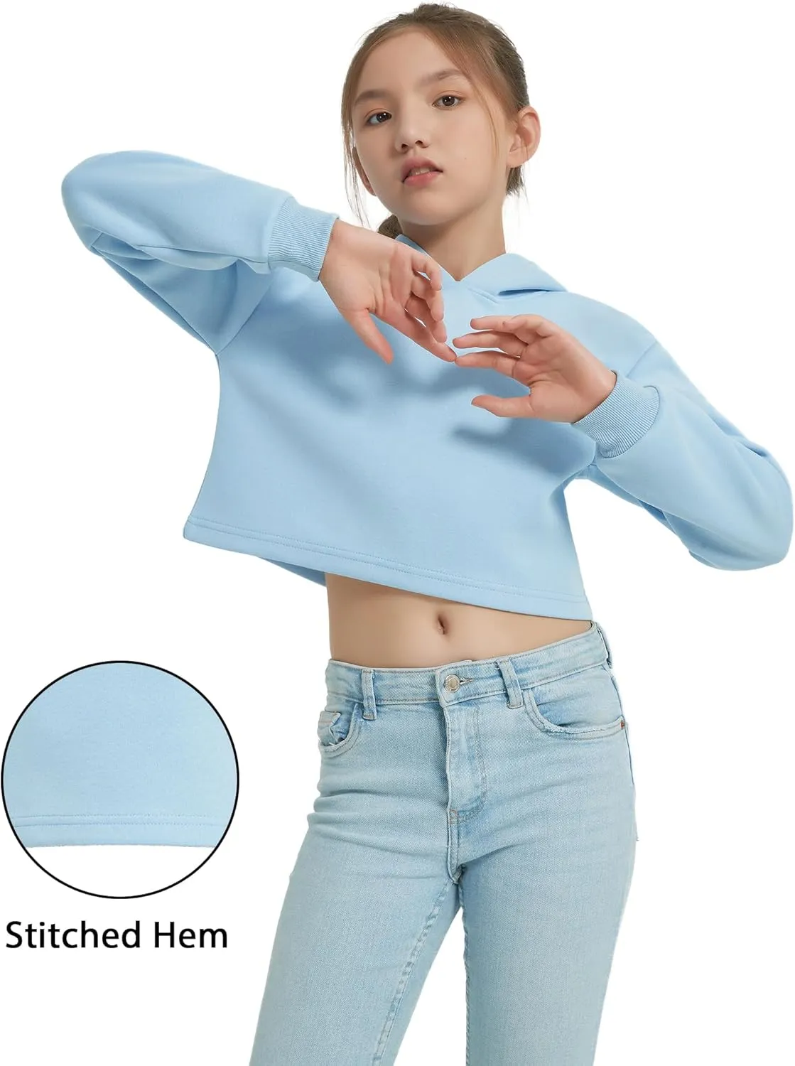 EXARUS Girls Sweatshirts Oversized/Crop Graphic Hoodie Letter Print Crew Neck Pullover Long Sleeve Casual School Kids