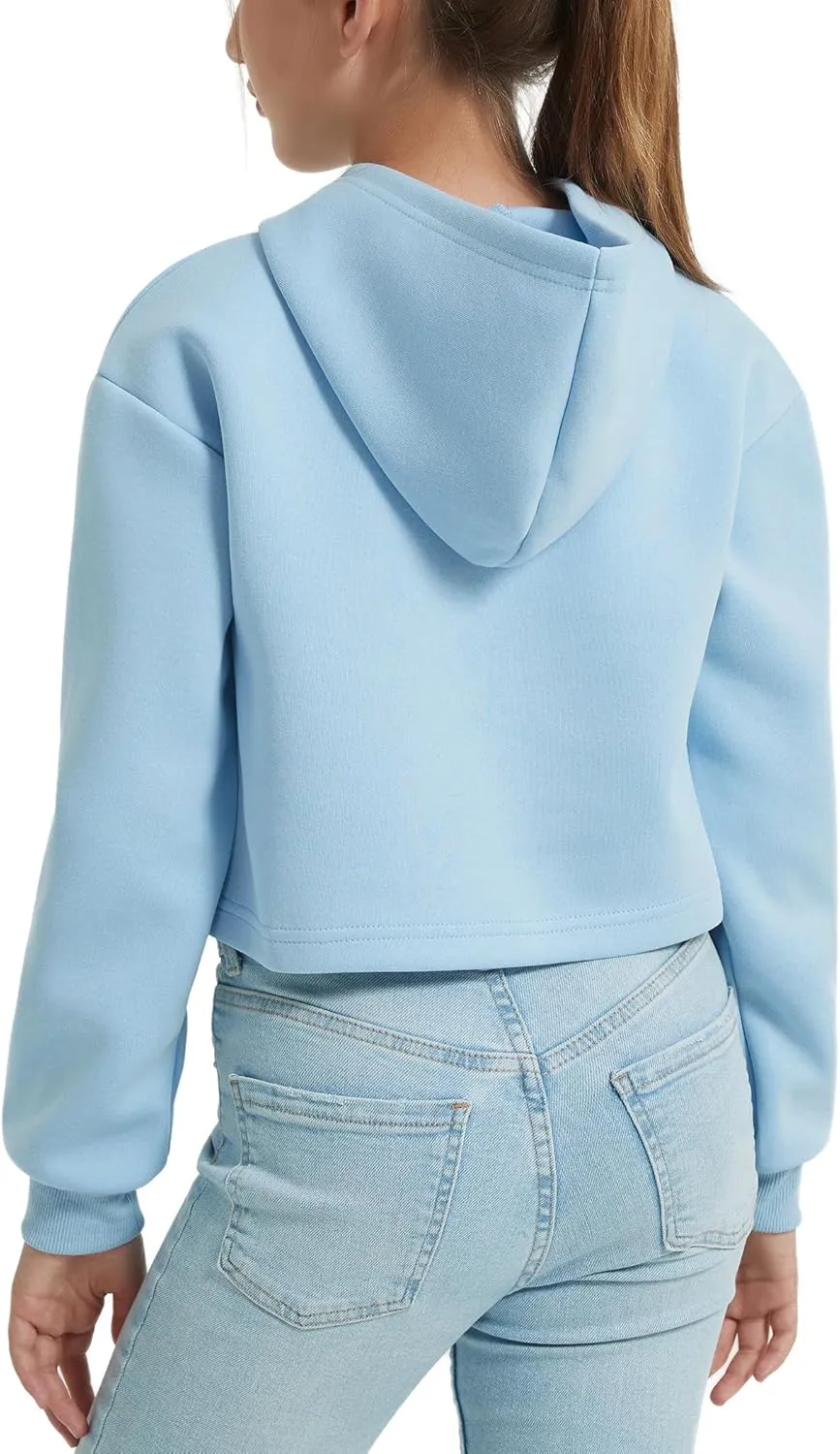 EXARUS Girls Sweatshirts Oversized/Crop Graphic Hoodie Letter Print Crew Neck Pullover Long Sleeve Casual School Kids