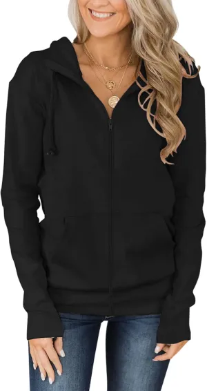 Fallorchid Womens Full-Zip Hoodies Casual Long Sleeve Sweatshirt with Pockets