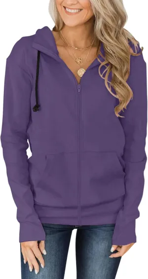 Fallorchid Womens Full-Zip Hoodies Casual Long Sleeve Sweatshirt with Pockets