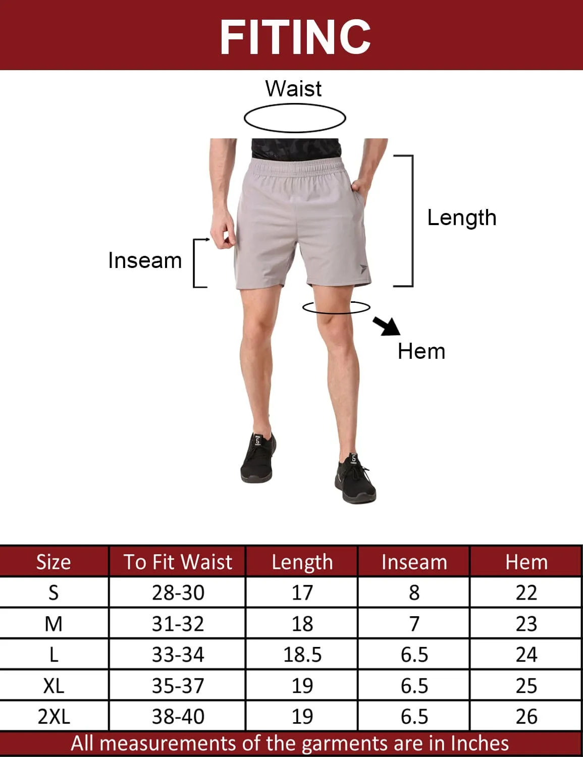 Fitinc Light Grey Shorts for Men with Zipper Pockets