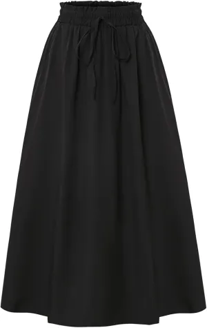 FlekmanArt Womens Maxi Skirt Summer Trendy Elastic High Waisted Boho Dress Casual Beach Flowy Swing Long Skirts with Pockets
