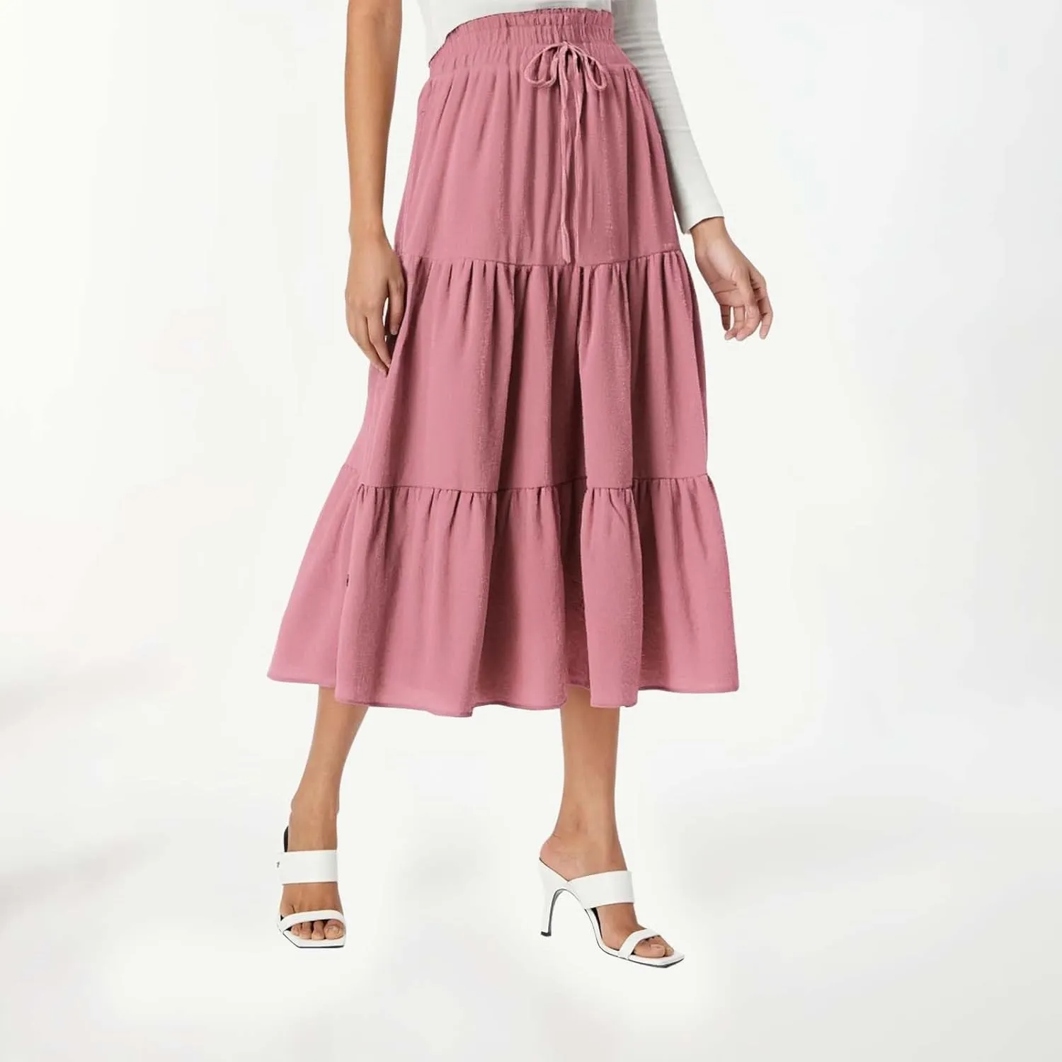 Floral Maxi Skirt for Women Tiered Boho High Waisted Pleated Midi Skirt Flowy A-Line Cute Spring Summer Long Skirts