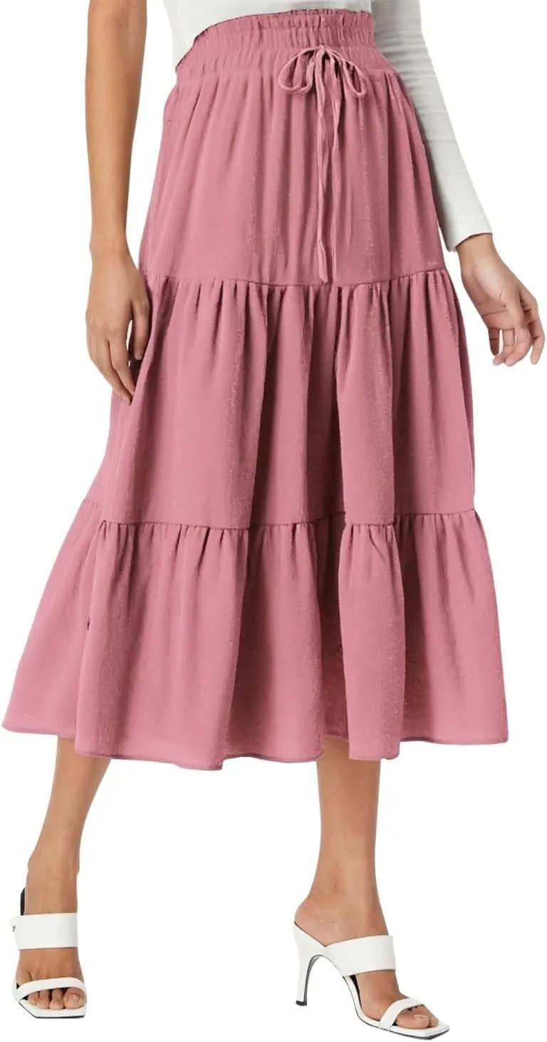 Floral Maxi Skirt for Women Tiered Boho High Waisted Pleated Midi Skirt Flowy A-Line Cute Spring Summer Long Skirts