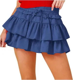 Flowy Skirts for Women Casual Shorts Boho Dress Sexy Floral Skorts Ruffle Mini Skirt Running Tennis Butterfly Shorts