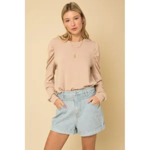 GILLI LONG SLEEVE PUFFED SHOULDERS SWEATER TOP