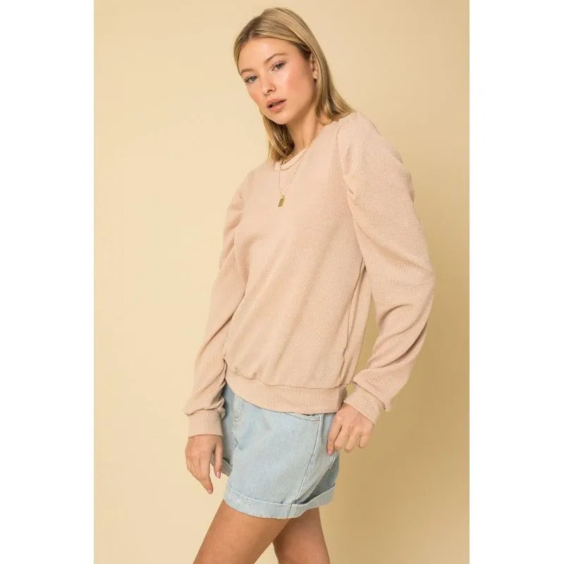 GILLI LONG SLEEVE PUFFED SHOULDERS SWEATER TOP