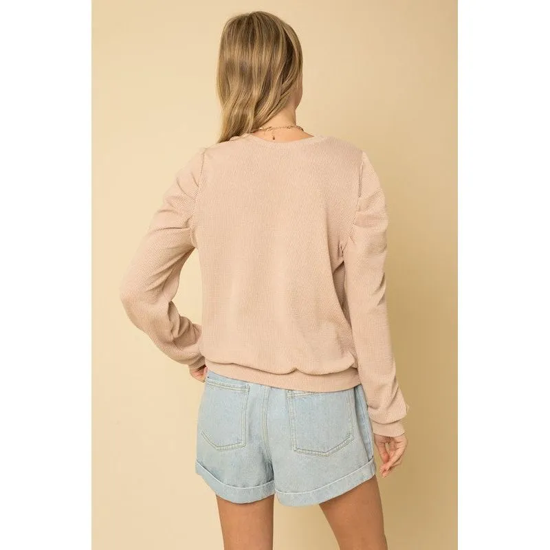 GILLI LONG SLEEVE PUFFED SHOULDERS SWEATER TOP
