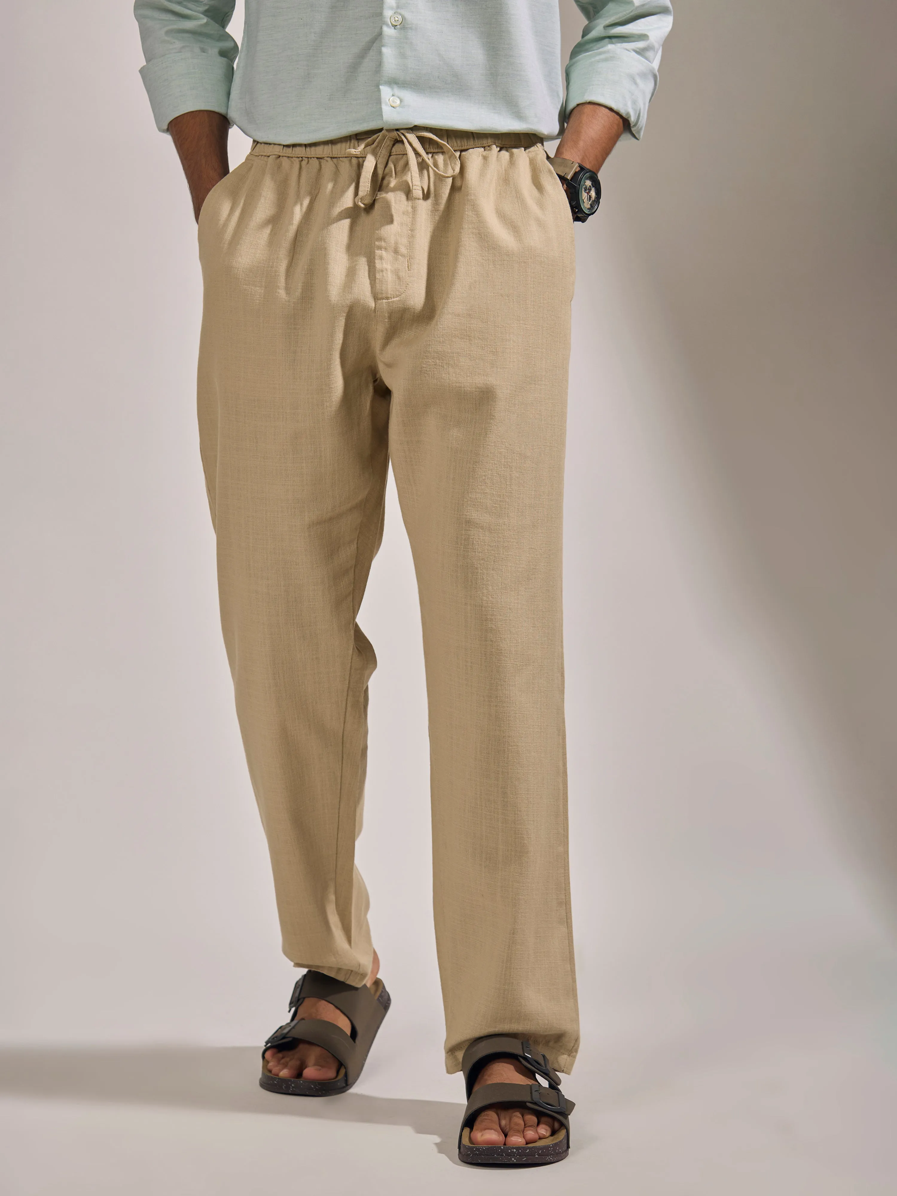 Gwynetha - Loose Fit Linen Joggers - Beige