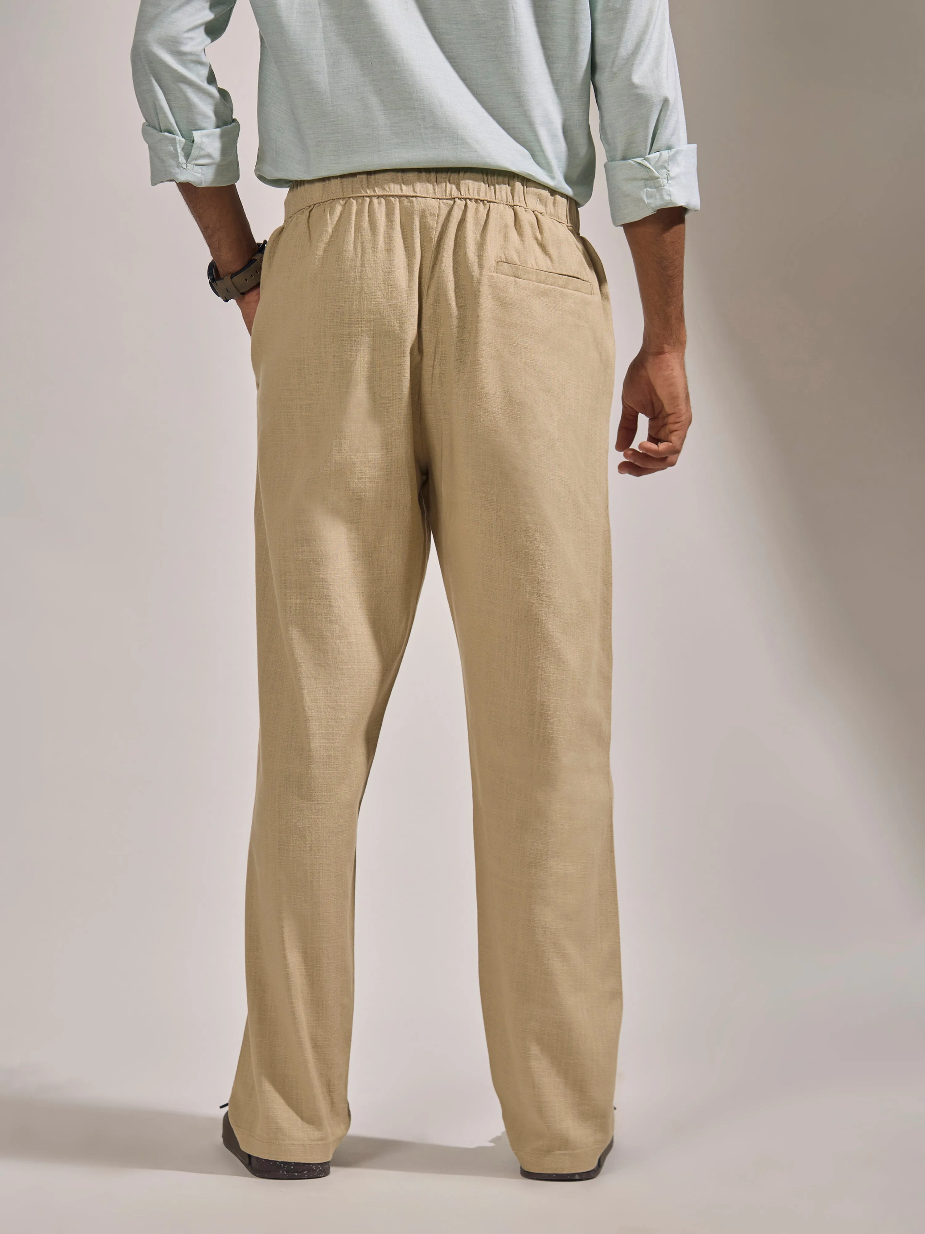 Gwynetha - Loose Fit Linen Joggers - Beige