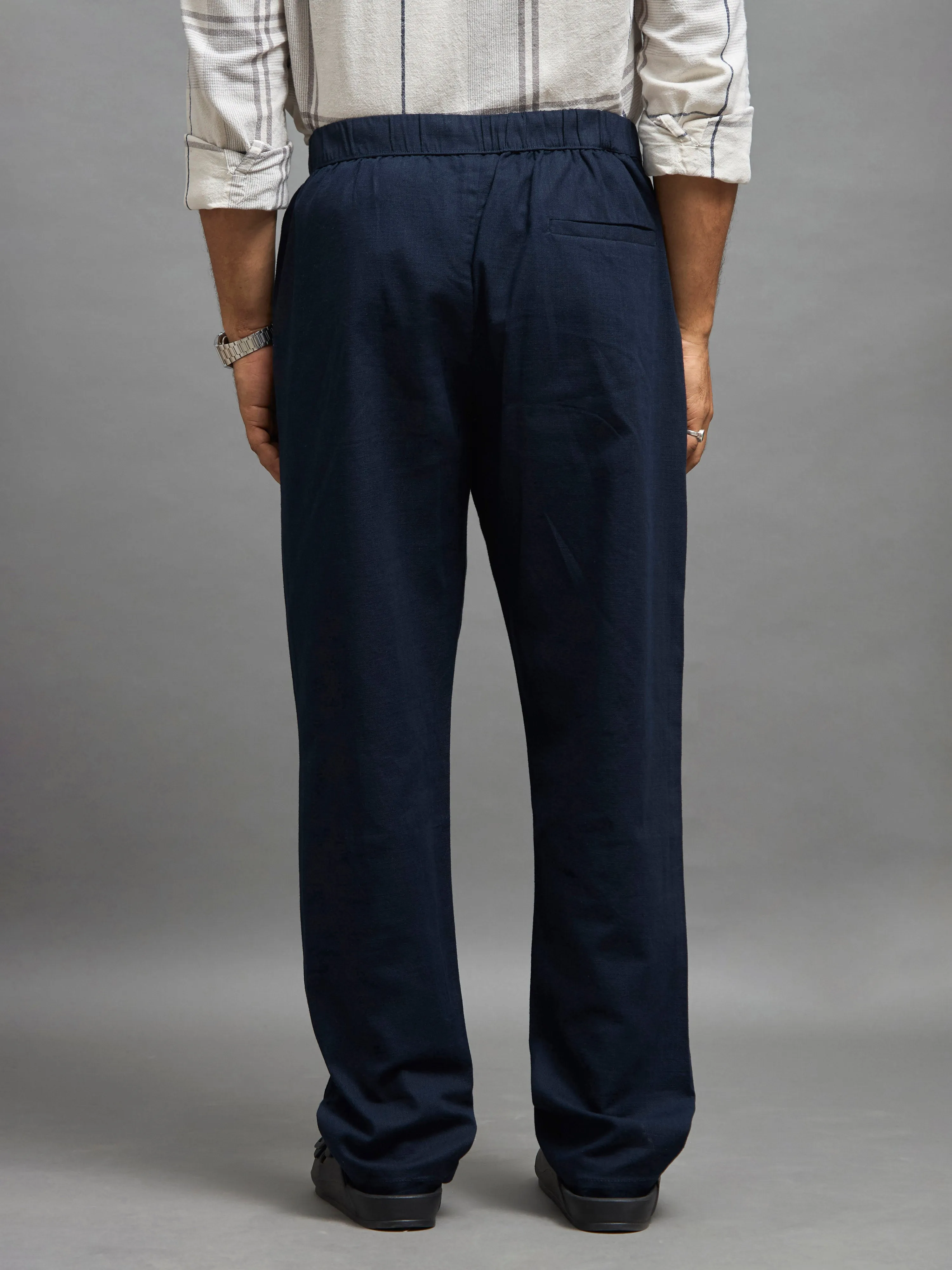 Gwynetha - Loose Fit Linen Joggers - Navy Blue