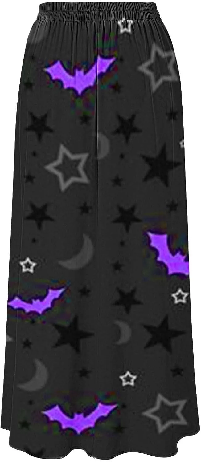 Halloween Skirt Skirt High Waist Party Beach Pocket Long Maxi Skirt Halloween Ball Teacher Outfits for Women Bat