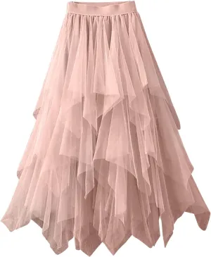 High Waisted Skirts for Women Flowy A-Line Maxi Length Bohemian Casual Skirt with Elastic Waist and Tiered Ruffles