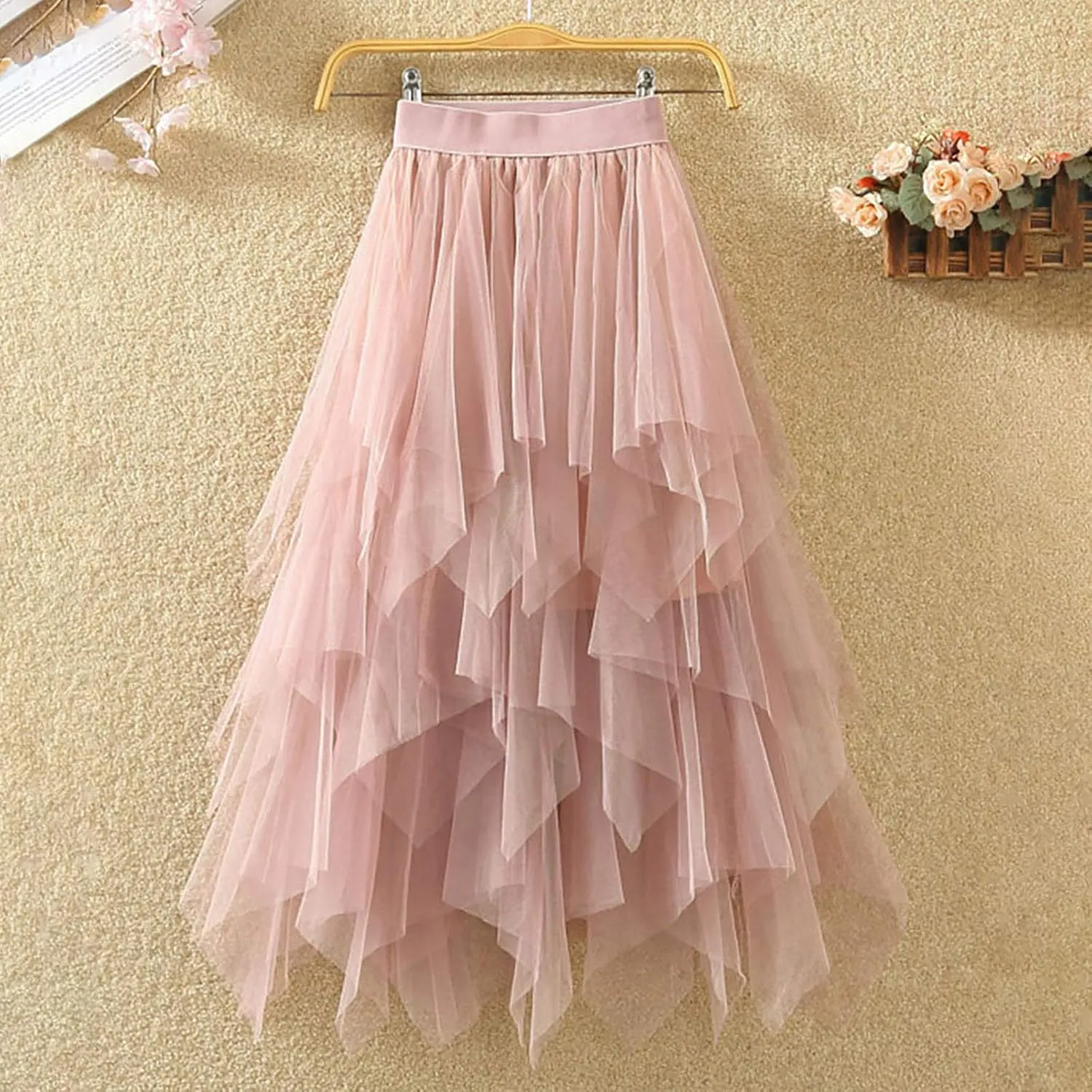 High Waisted Skirts for Women Flowy A-Line Maxi Length Bohemian Casual Skirt with Elastic Waist and Tiered Ruffles