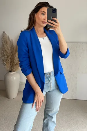 Hope Blue Ruched Sleeve Tailored Blazer