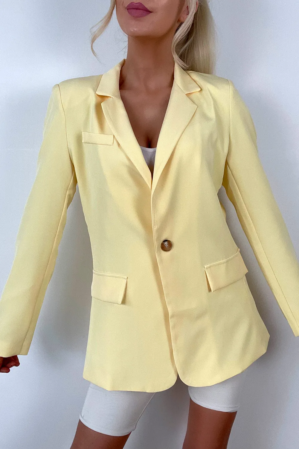 Jen Lemon Button Tailored Longline Blazer