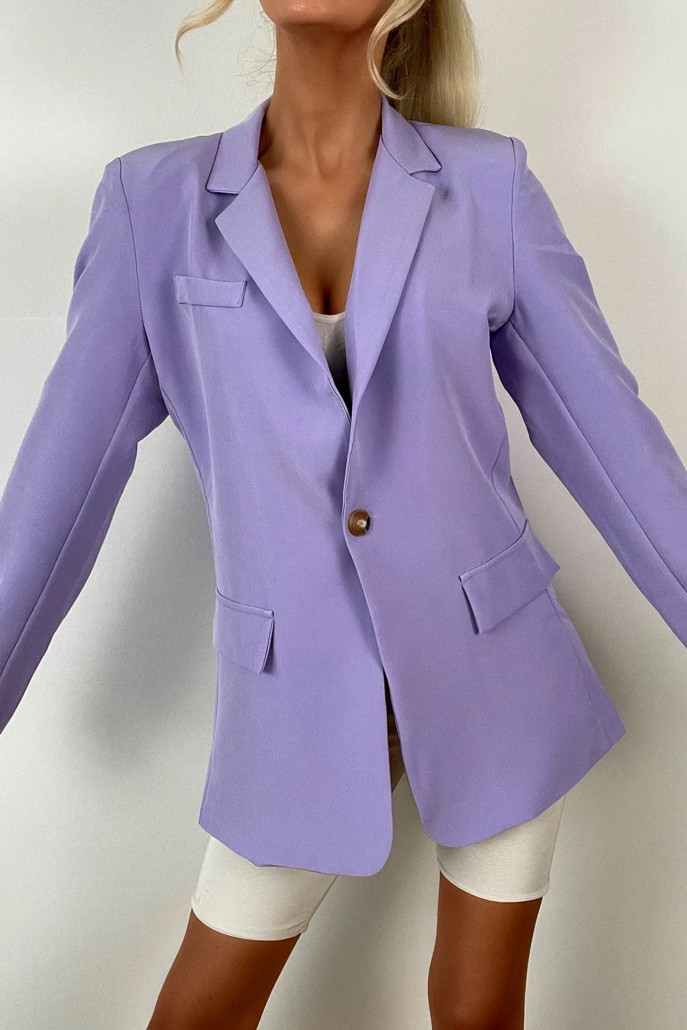 Jen Lilac Button Tailored Longline Blazer