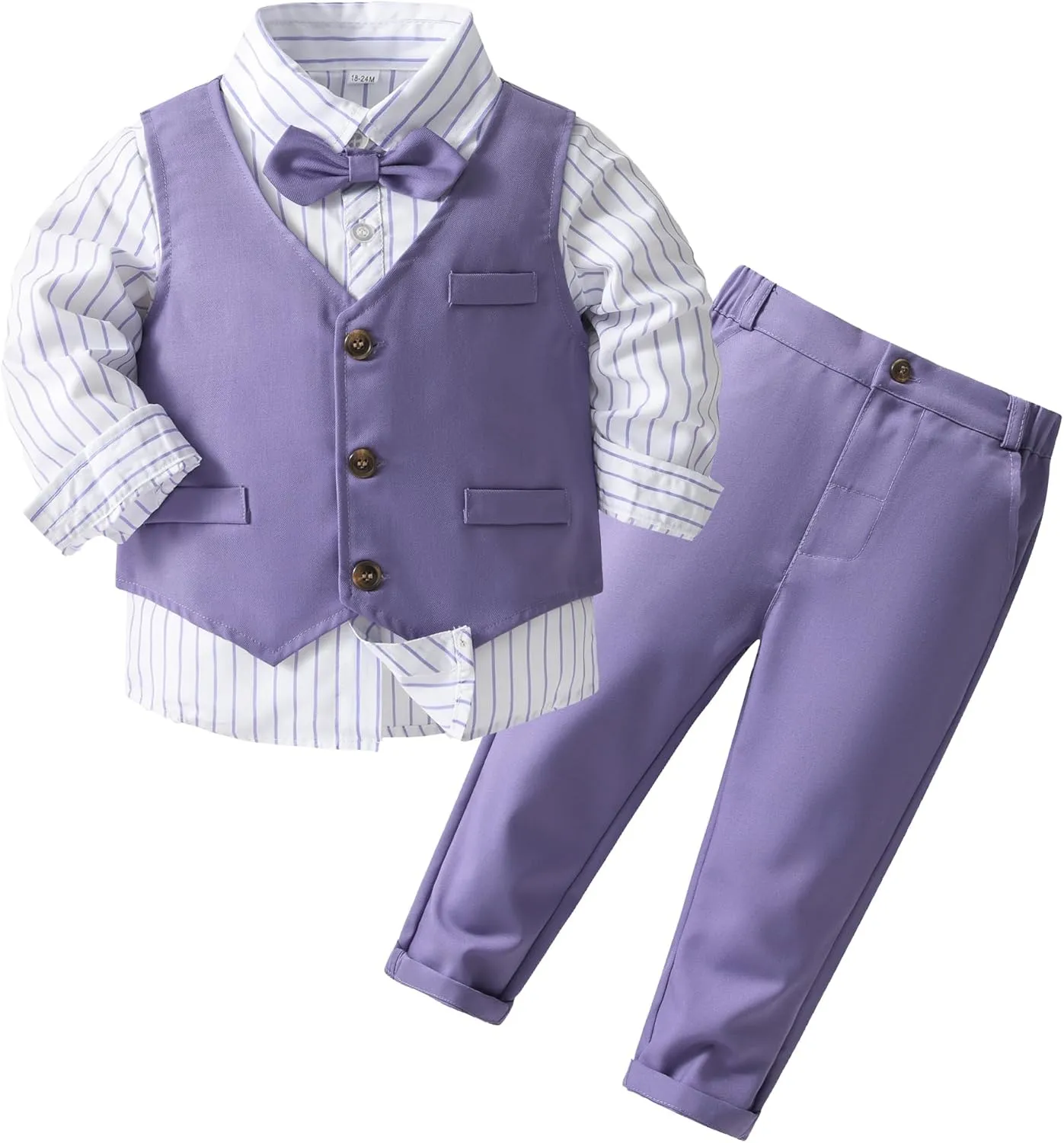 Kimocat Baby Boys Gentleman Bowtie Blue Suits Set Long Sleeve  Vest Pants