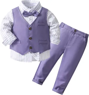 Kimocat Baby Boys Gentleman Bowtie Blue Suits Set Long Sleeve  Vest Pants