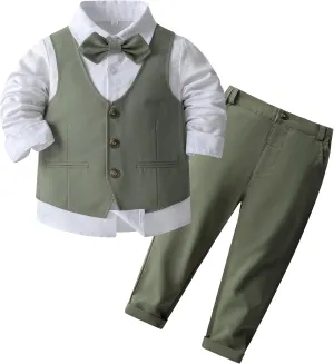 Kimocat Baby Boys Gentleman Bowtie Blue Suits Set Long Sleeve  Vest Pants