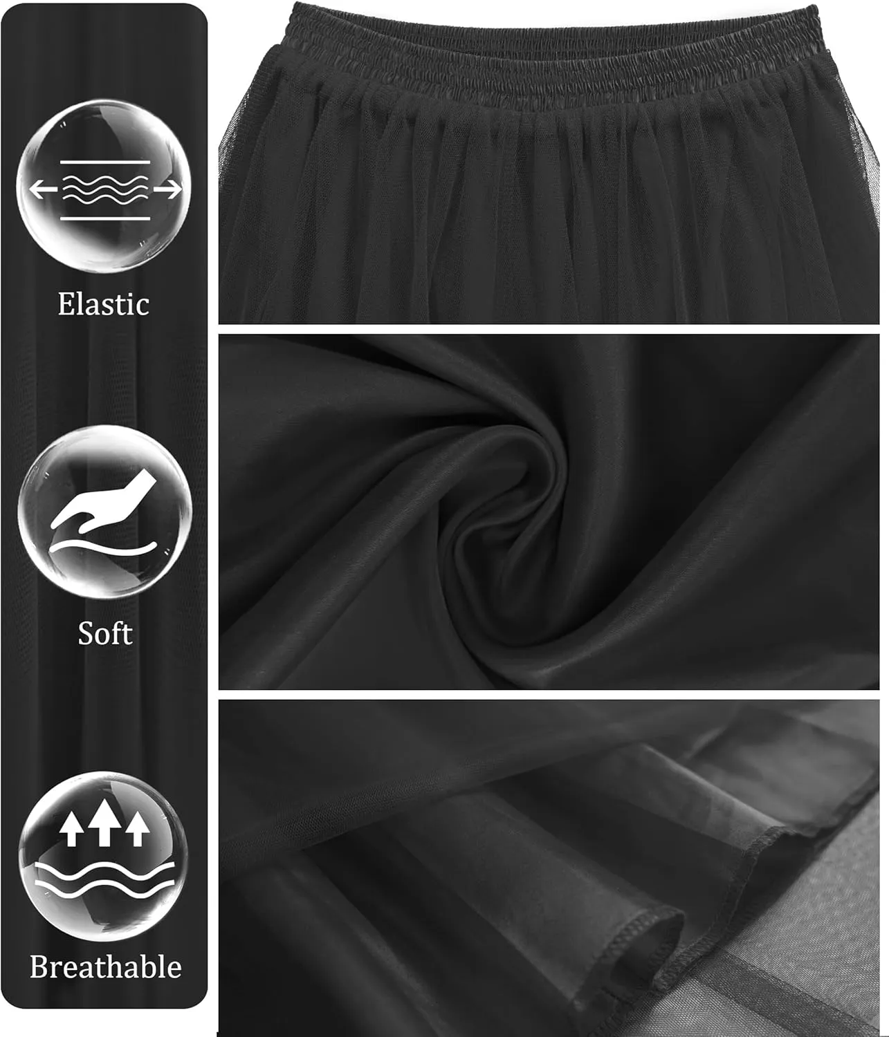 Kingfancy Women's Winter Skirts 2 Layered Tulle Tiered Long Skirts Elastic Waist A-Line Midi Skirts