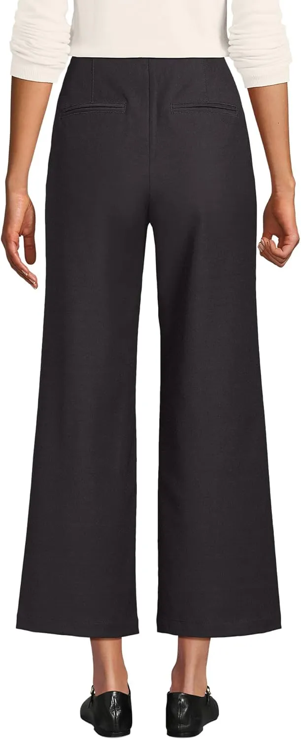 Lands' End Women's Bi Stretch High Rise Pintuck Wide Leg Crop Pants
