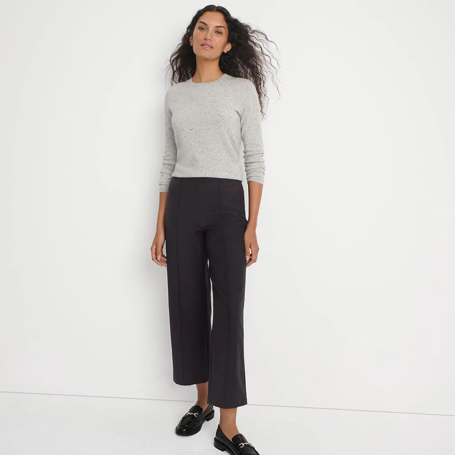 Lands' End Women's Bi Stretch High Rise Pintuck Wide Leg Crop Pants