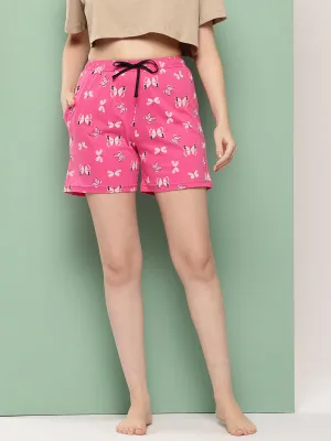 Leading Lady Women's Floral Printed Cotton Mid Rise Bermuda Shorts with Pocket & inner elastic Regular Fit Casual Lounge Shorts [SHO-2033-1]