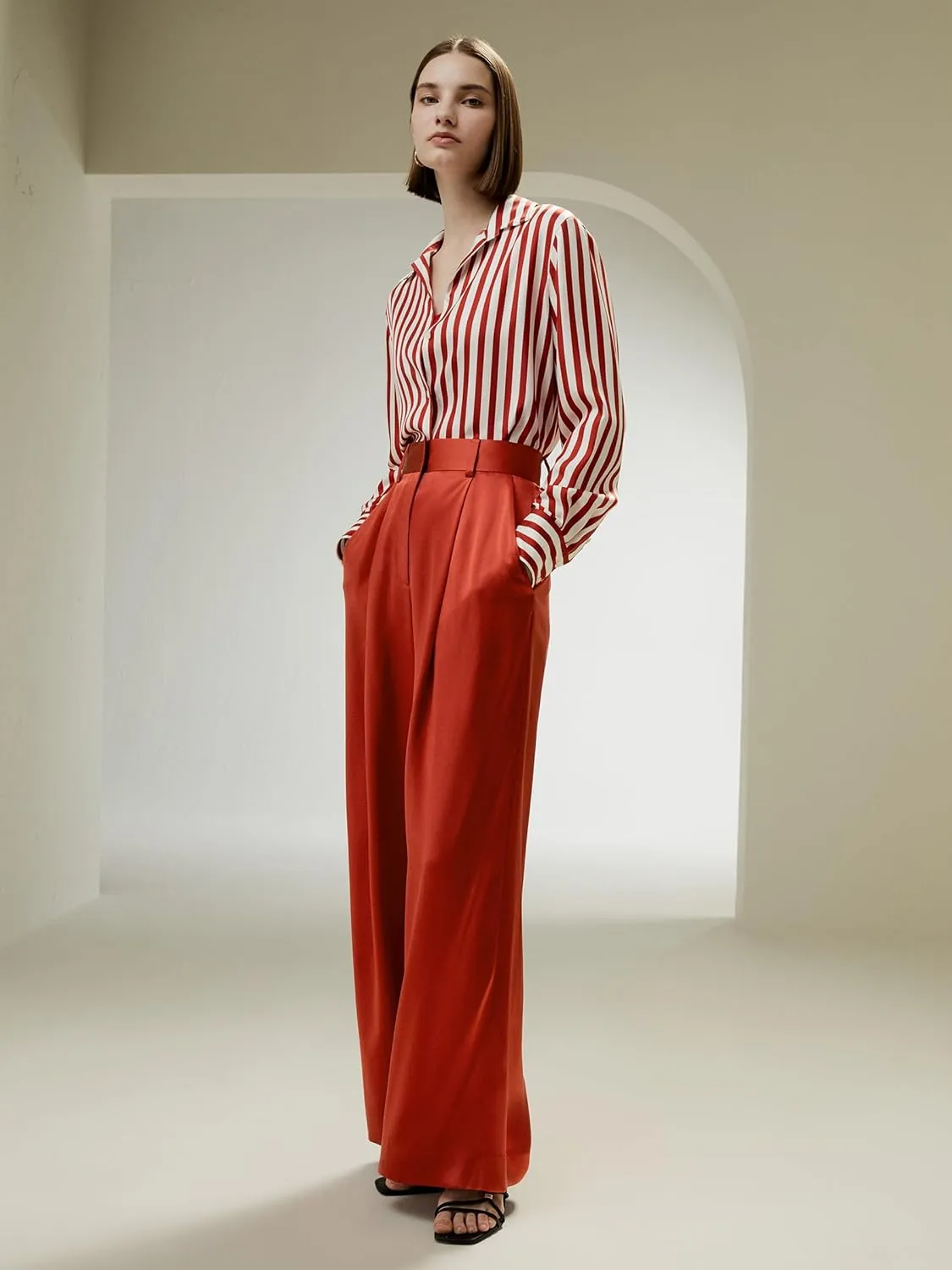 LilySilk 30 Momme 100% Mulberry Silk Pants for Women Staight High Waist Wide Leg Trousers for Business