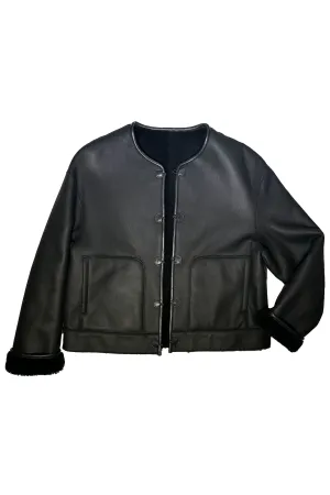 Linda Richards Lamb Hook & Eye Jacket LM-245 | Black
