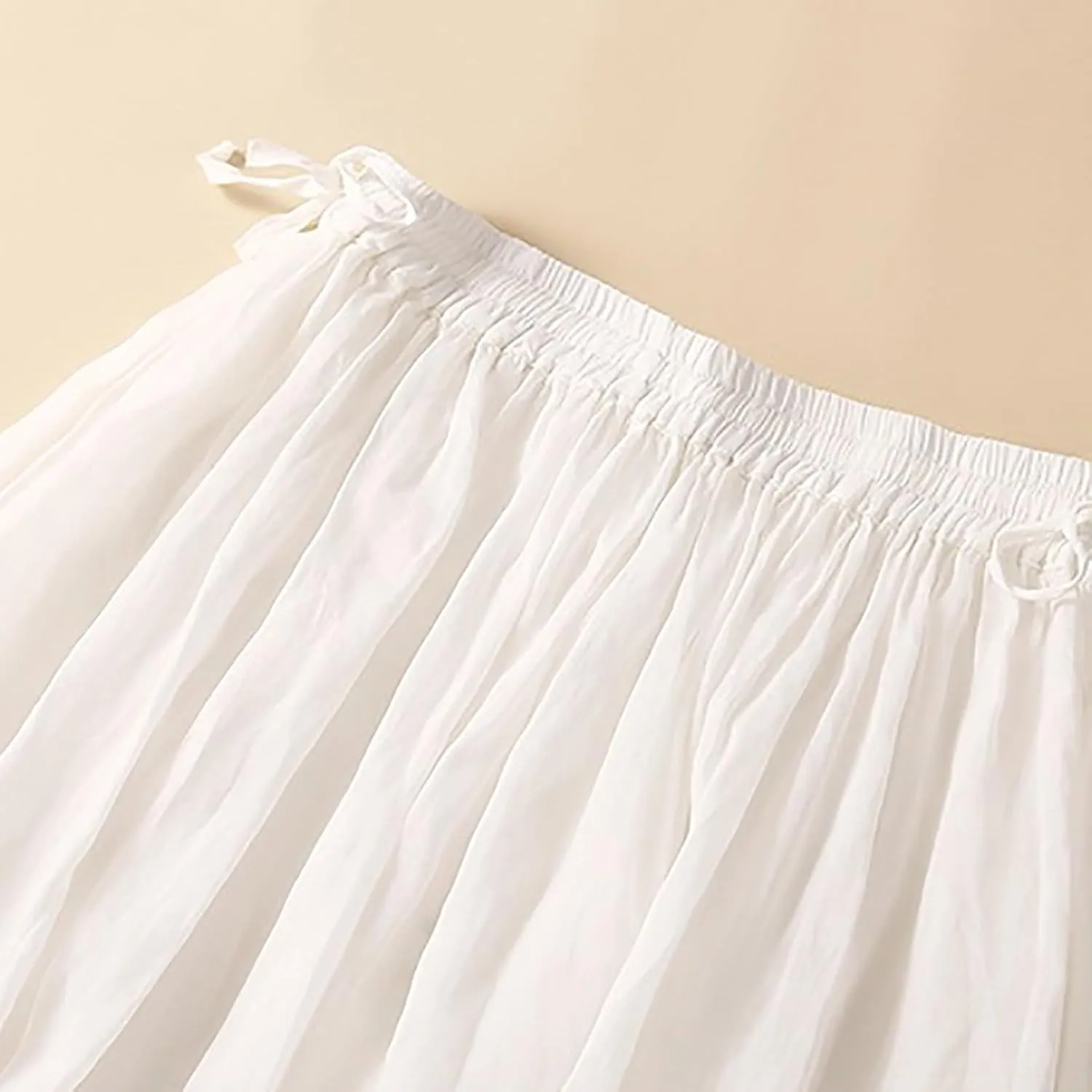 Linen Skirts for Women Summer Casual Elastic High Waisted Flowy A Line Midi Skirt with Lining