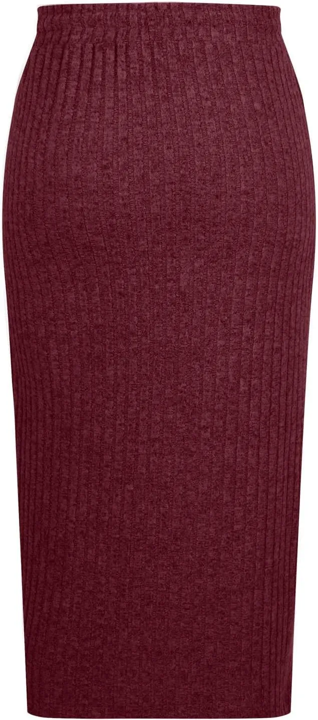 Long Midi Skirts for Women Dressy Casual Drawstring Elastic High Waisted Ribbed Knit Sweater Skirt with Pockets