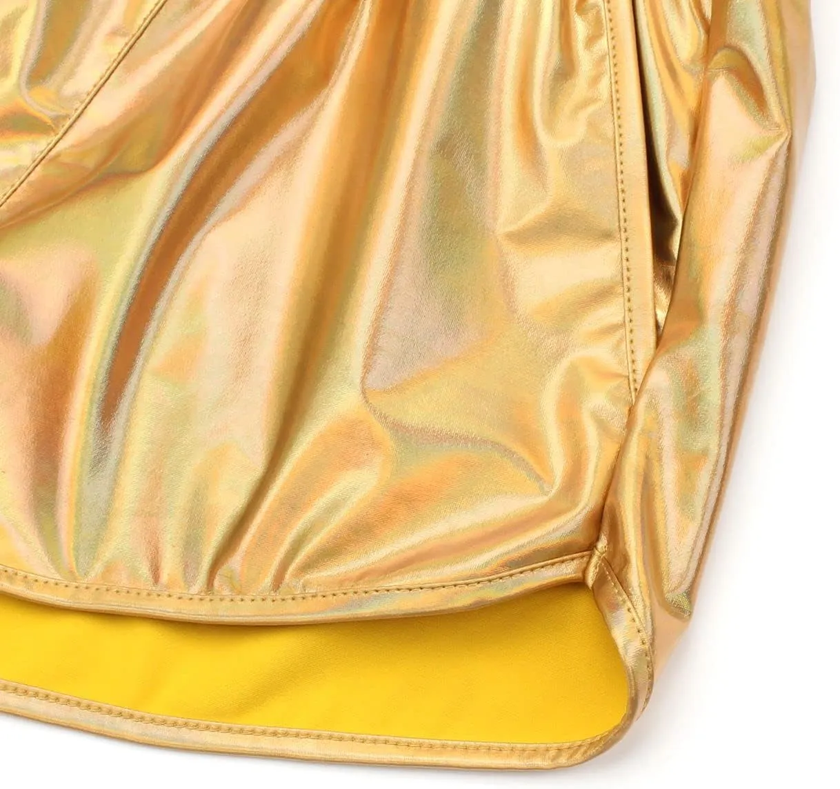 MAKARTHY Women's Metallic Shorts Elastic Waist Shiny Sparkly Rave Pants