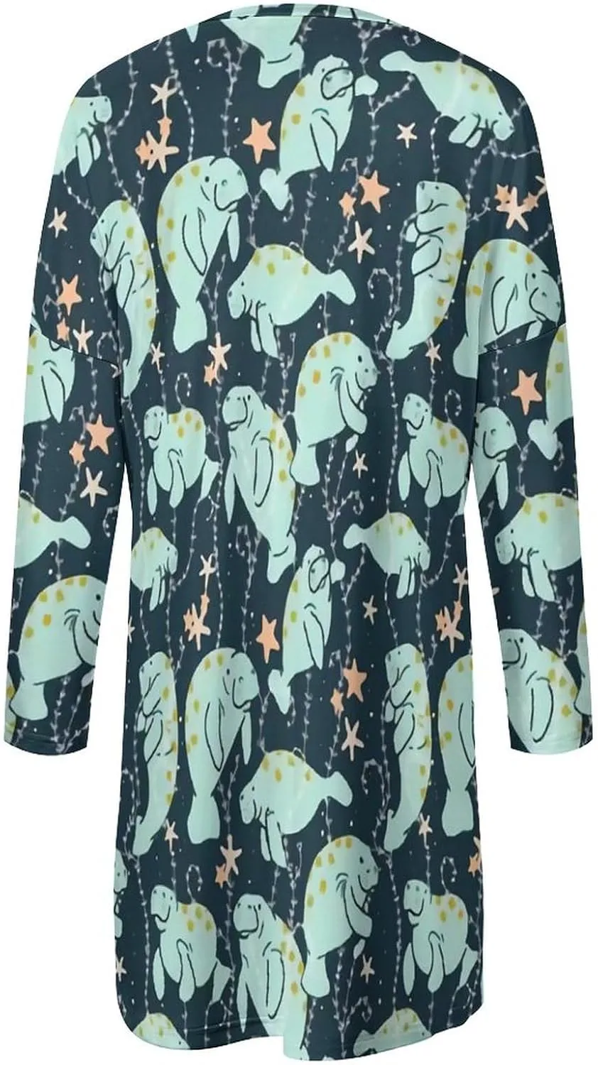Manatee Animals Round Neck Short Sleeve Dress Casual for Women Spring Summer Party Clothes