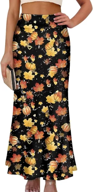 Maxi Skirts for Women Akle Length Skirt High Waist Casual Long Skirts with Zipper