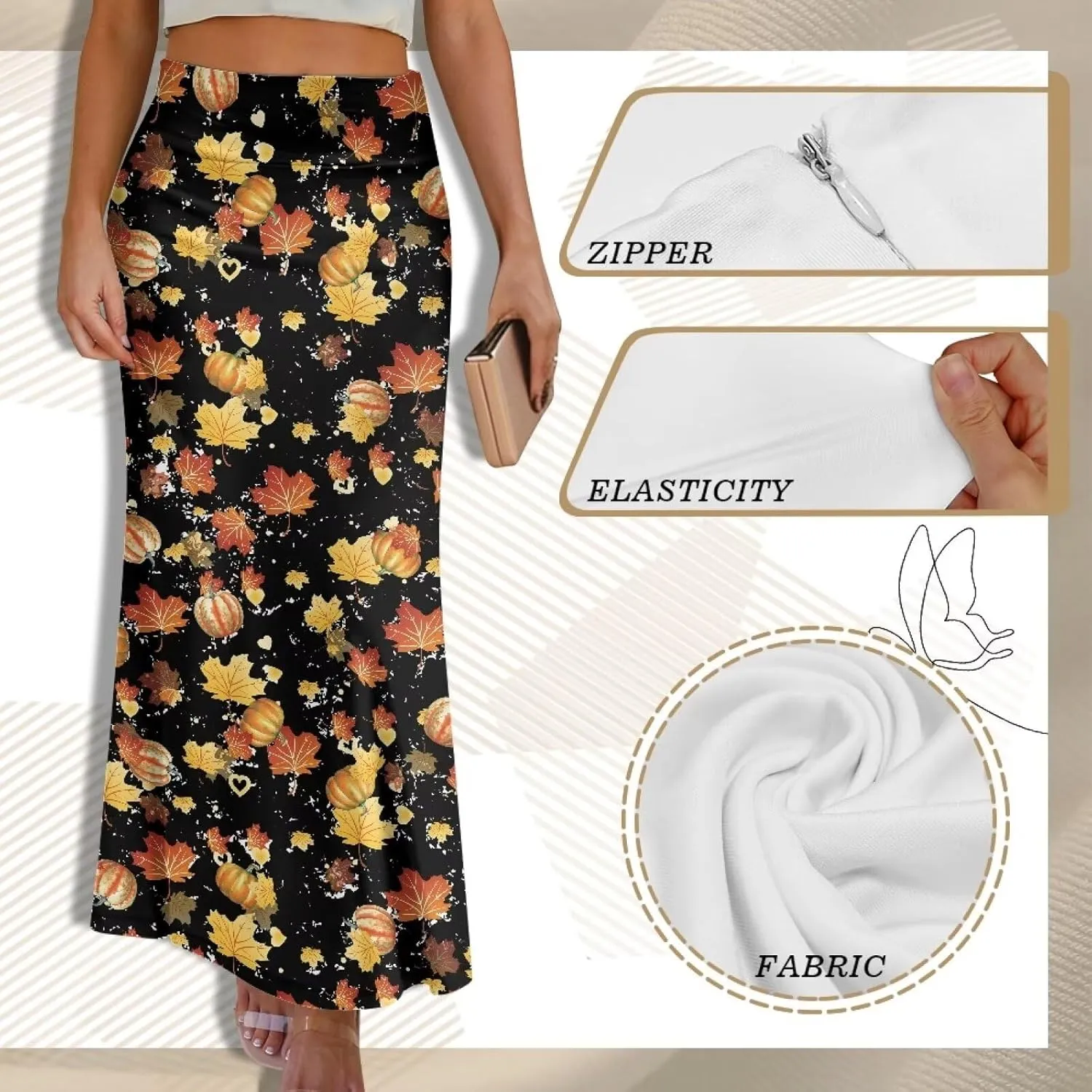 Maxi Skirts for Women Akle Length Skirt High Waist Casual Long Skirts with Zipper