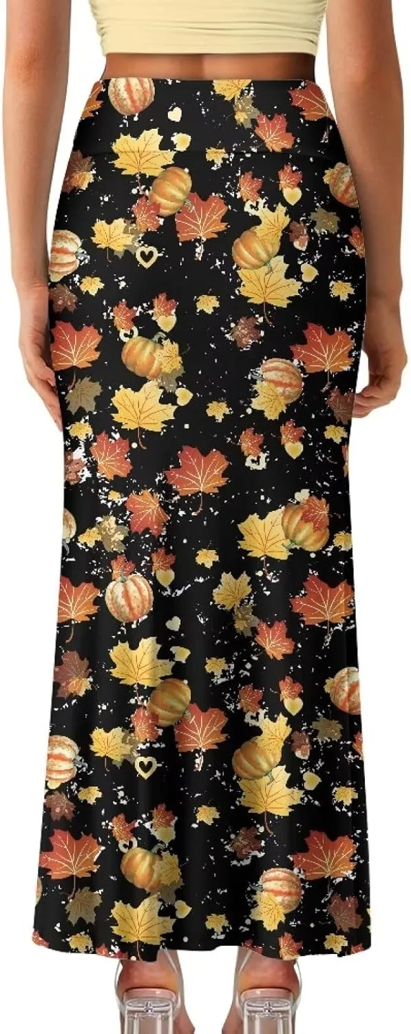 Maxi Skirts for Women Akle Length Skirt High Waist Casual Long Skirts with Zipper