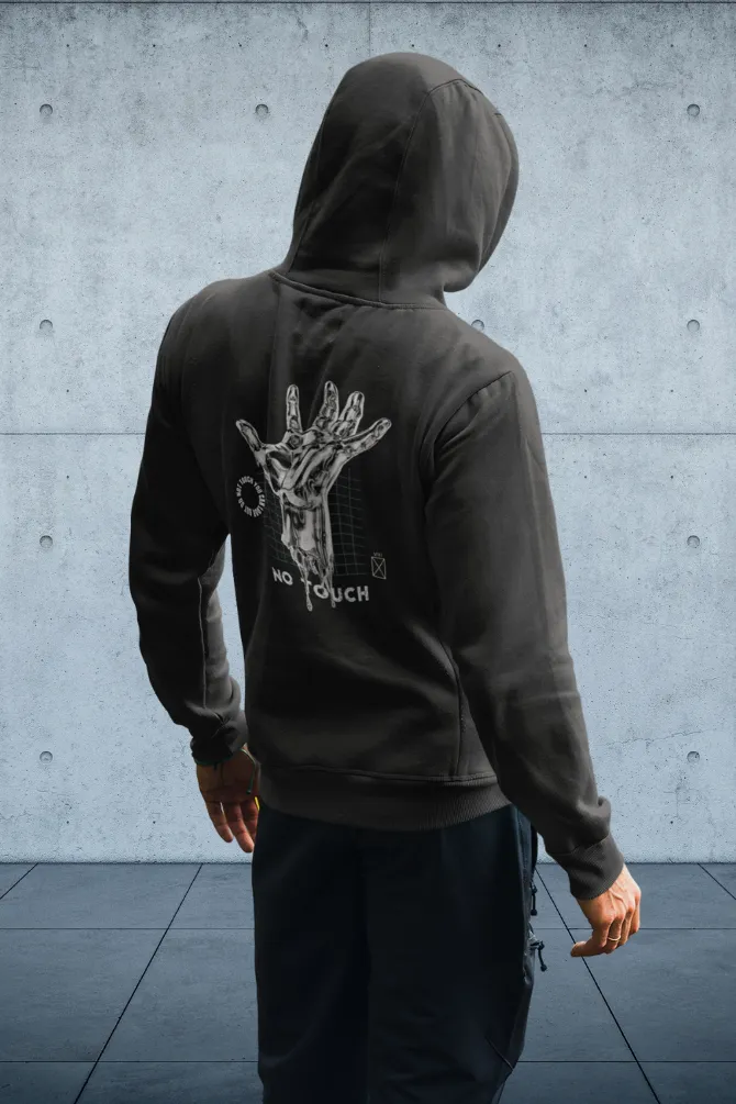 Melting Robot Hand Black Printed Hoodie for men